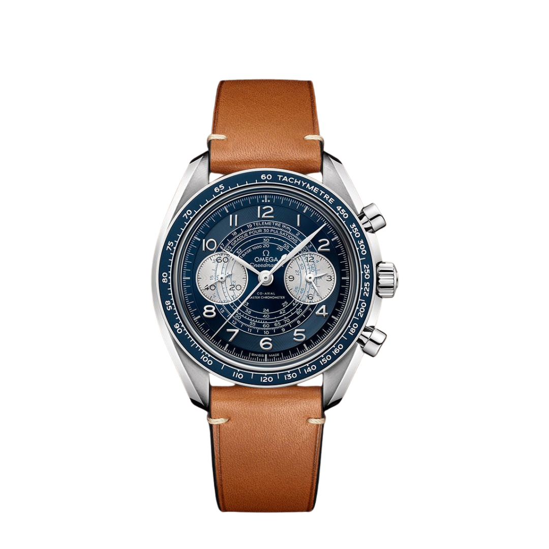 Omega Speedmaster Broad Arrow Black/Silver – 42 mm Cognac Leather Strap