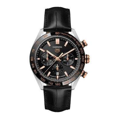 TAG Heuer Carrera Chronograph – Black/Rose Gold Leather Strap
