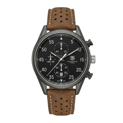TAG Heuer Carrera Chronograph Black Brown Leather Strap